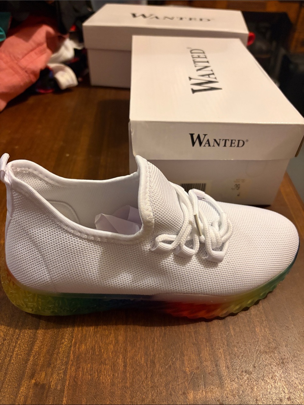 Wanted Kids White Slip-On Sneakers with Rainbow Gradient Sole